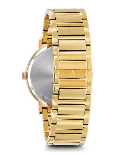 Bulova Modern Collection Men's Champagne Dial Watch with 3 Diamond Accents in Gold-Tone Stainless Steel close-up detail