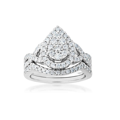 Fairytale Diamonds 1 ct. tw. Diamond Pear-Shaped Cluster Twist Wedding Set in 10K White Gold