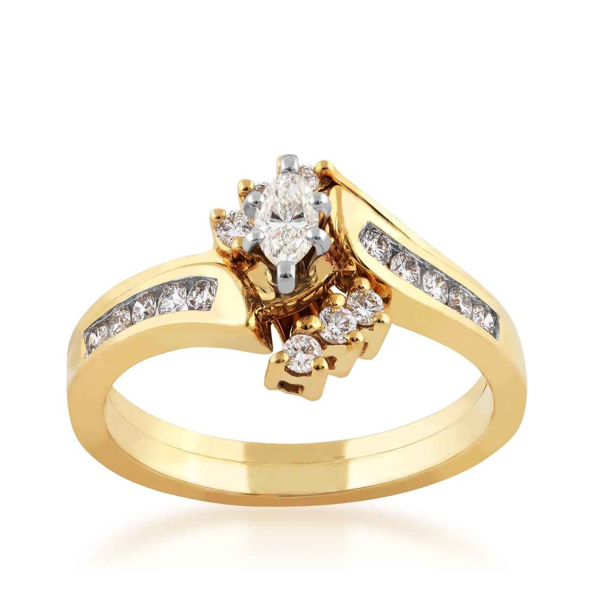 Natural 1/2 ct. tw. Marquise and Round Diamond Wedding Set in 10K Yellow Gold