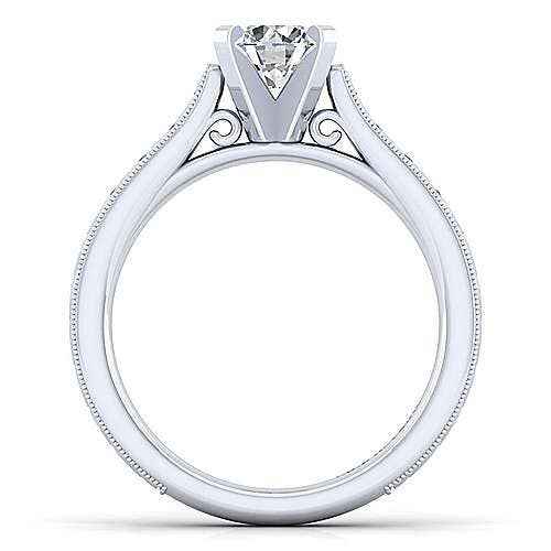 Gabriel & Co. Semi-Mount Engagement Ring with Milgrain Band Detailing in 14K White Gold front view
