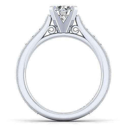 Gabriel & Co. Semi-Mount Engagement Ring with Milgrain Band Detailing in 14K White Gold front view
