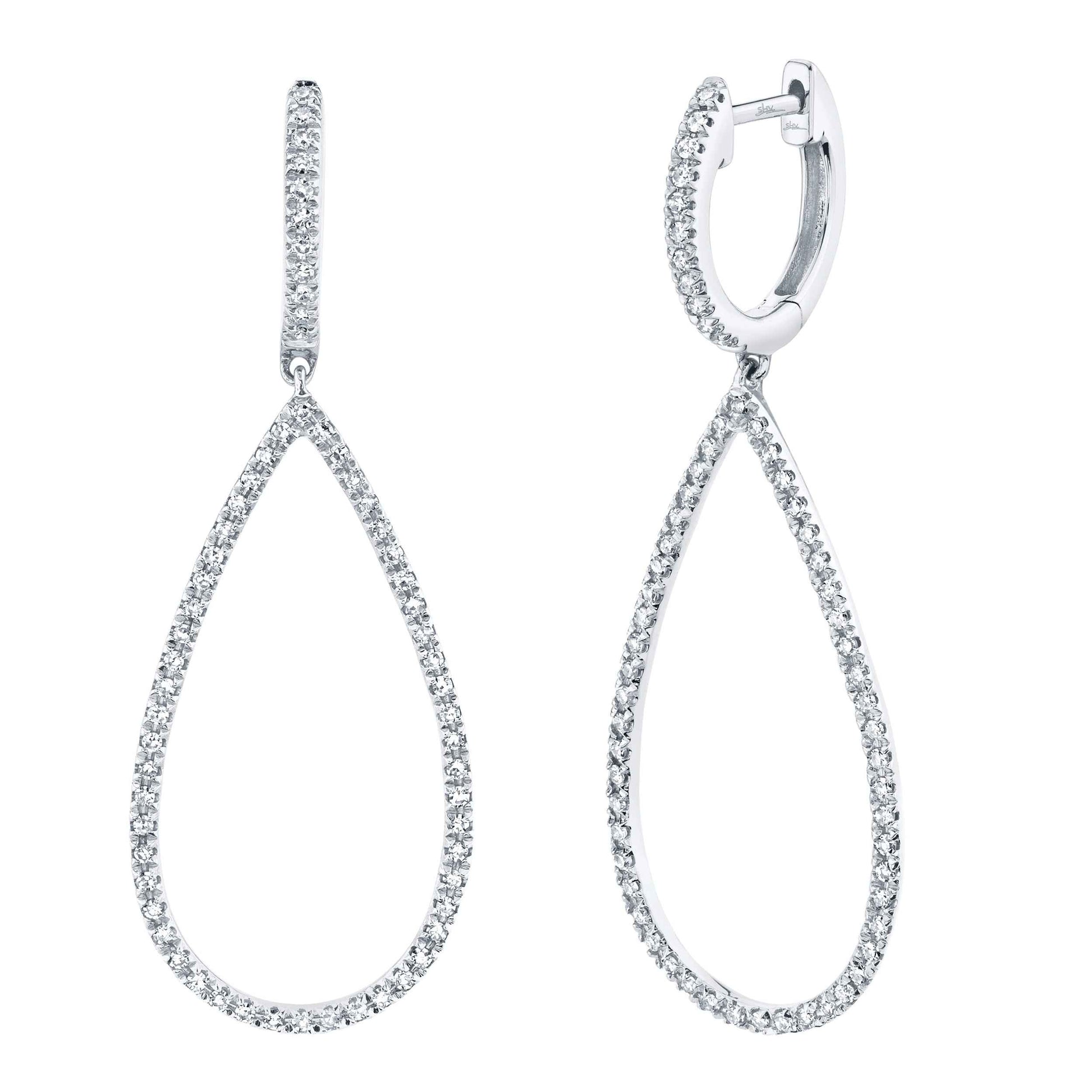 Shy Creation 3/8 ct. tw. Diamond Fashion Teardrop Dangle Hoop Earring in 14K White Gold
