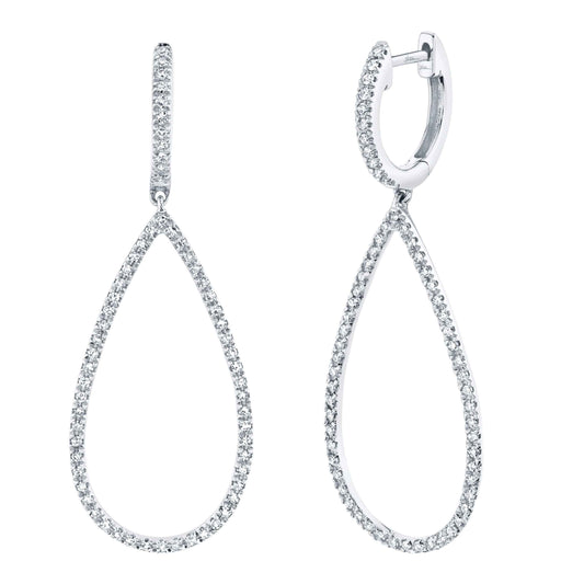 Shy Creation 3/8 ct. tw. Diamond Fashion Teardrop Dangle Hoop Earring in 14K White Gold