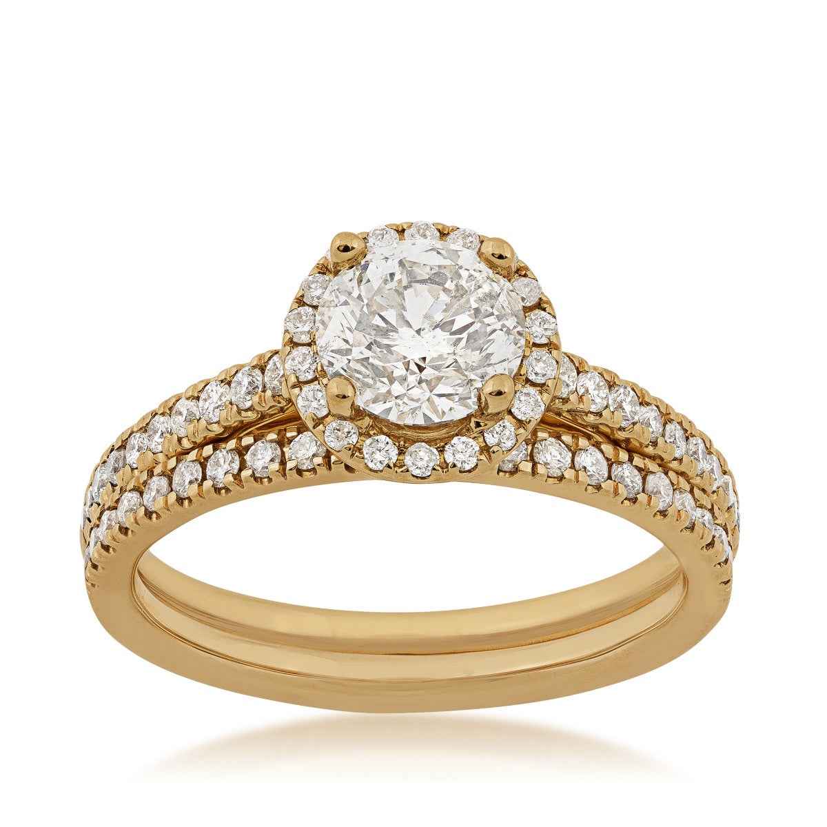 Noventa 1-1/2 ct. tw. Round Brilliant Diamond Halo Wedding Set in 14K Yellow Gold