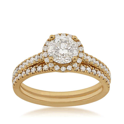 Noventa 1-1/2 ct. tw. Round Brilliant Diamond Halo Wedding Set in 14K Yellow Gold