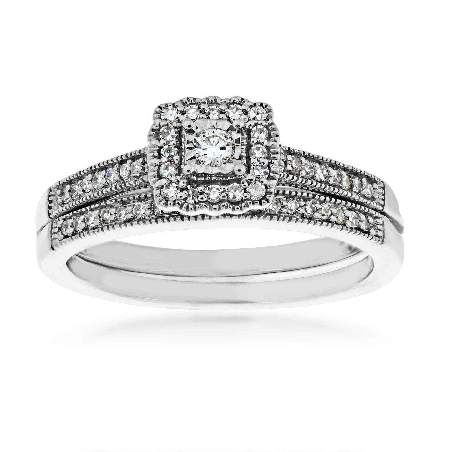 True Promise 1/4 ct. tw. Vintage Halo Diamond Wedding Set in 10K White Gold
