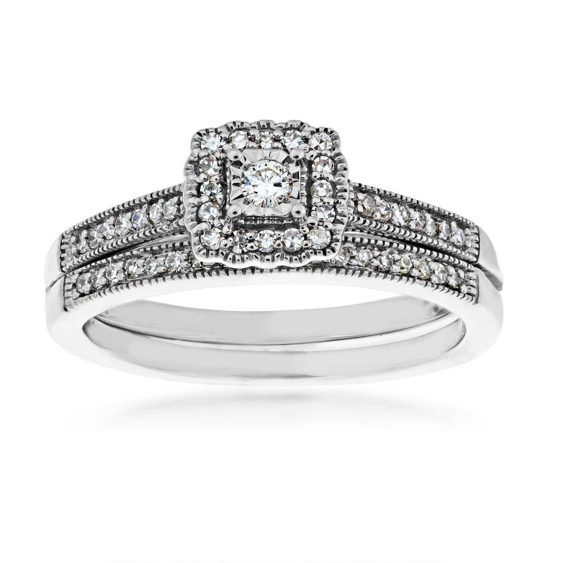 True Promise 1/4 ct. tw. Vintage Halo Diamond Wedding Set in 10K White Gold