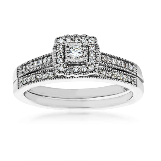 True Promise 1/4 ct. tw. Vintage Halo Diamond Wedding Set in 10K White Gold