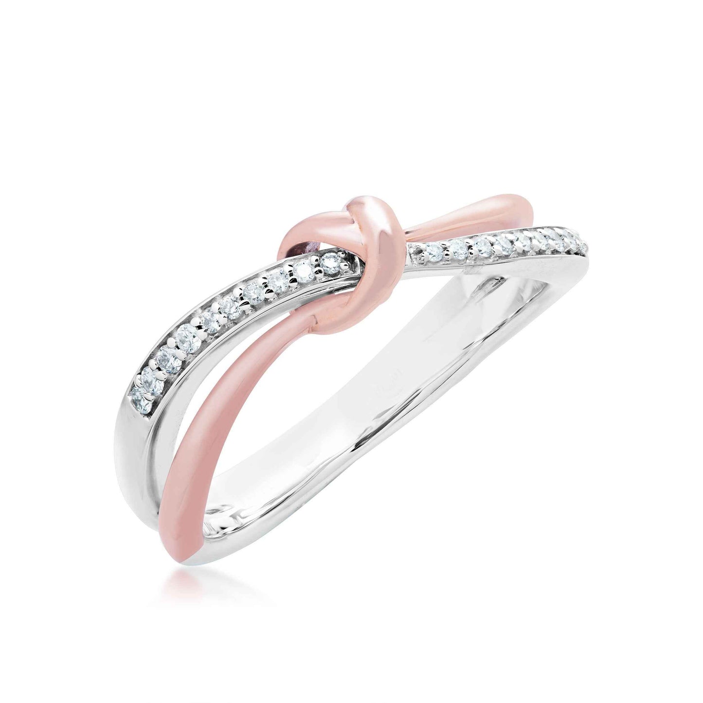1/10 ct. tw. Diamond Ring with Knot Design in 10K White and Pink Gold front view