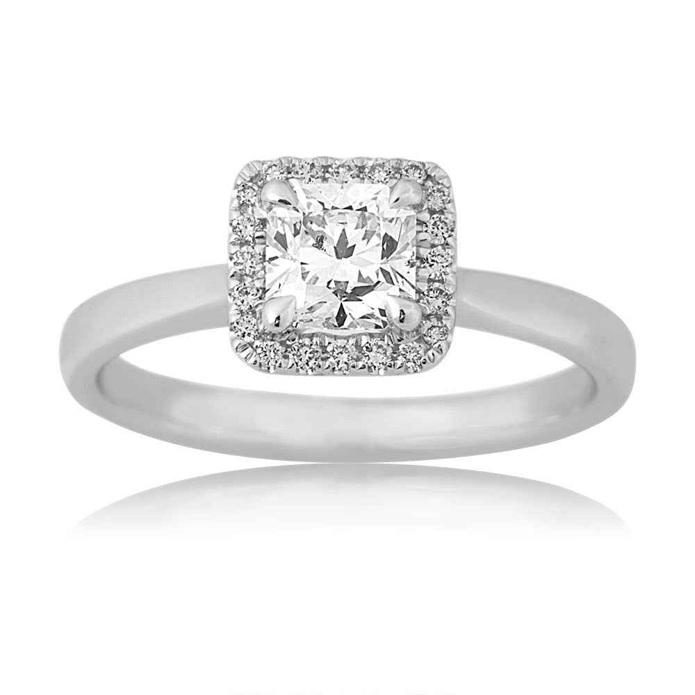 Canadian Rocks 9/10 ct. tw. Ideal Square Cut Diamond Halo Engagement Ring in 14K White Gold