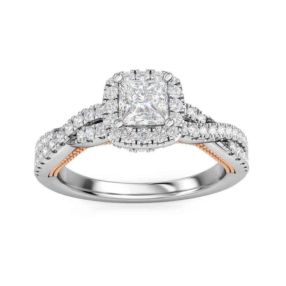 Designed With Love 3/8 ct. tw. Diamond Halo Twist Princess Cut Semi-Mount Engagement Ring in 14K White & Pink Gold