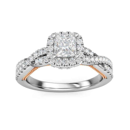 Designed With Love 3/8 ct. tw. Diamond Halo Twist Princess Cut Semi-Mount Engagement Ring in 14K White & Pink Gold