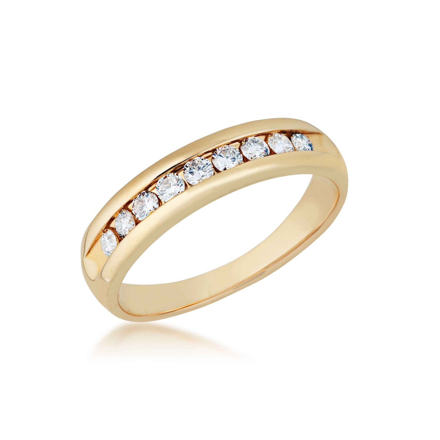 Men's 1/2 ct. tw. Round Brilliant Machine Set Diamond Wedding Band in Polished 10K Yellow Gold front view
