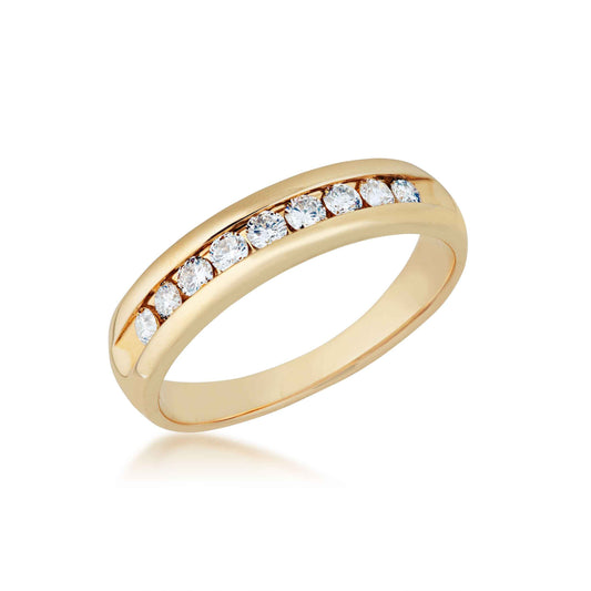 Men's 1/2 ct. tw. Round Brilliant Machine Set Diamond Wedding Band in Polished 10K Yellow Gold front view