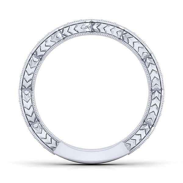 Gabriel & Co. 1/8 ct. tw. Diamond Vintage Wedding Ring in 14K White Gold close-up detail