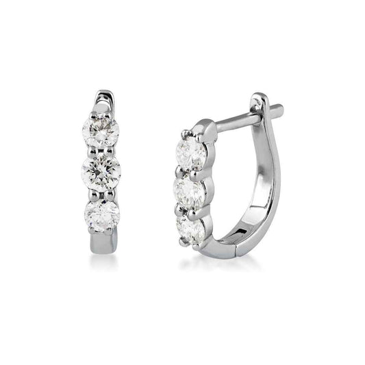 3-Stone 1/2 ct. tw. Diamond Hoop Earrings in 10K White Gold