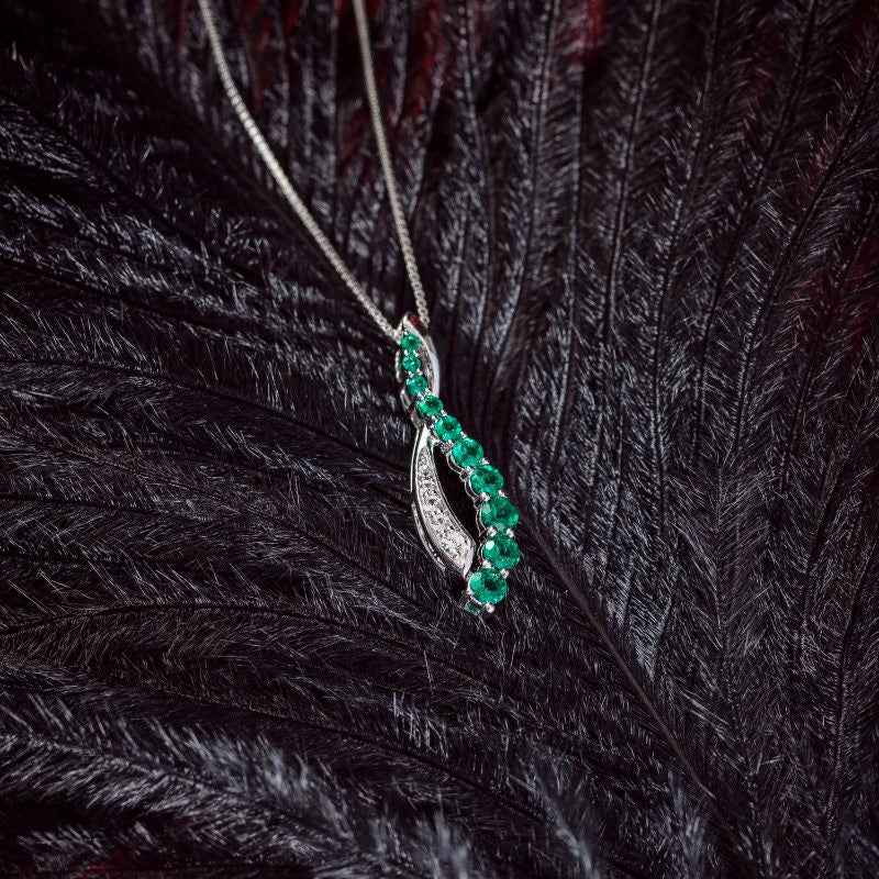 Journey Collection Created Emerald and White Sapphire Pendant in Sterling Silver front view