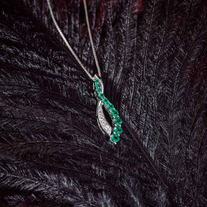 Journey Collection Created Emerald and White Sapphire Pendant in Sterling Silver front view