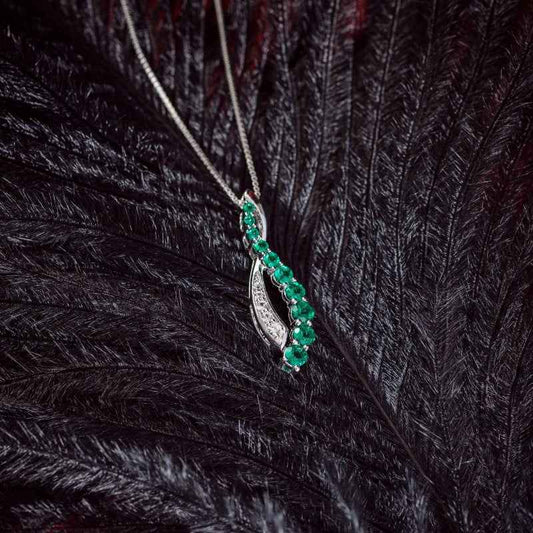 Journey Collection Created Emerald and White Sapphire Pendant in Sterling Silver front view