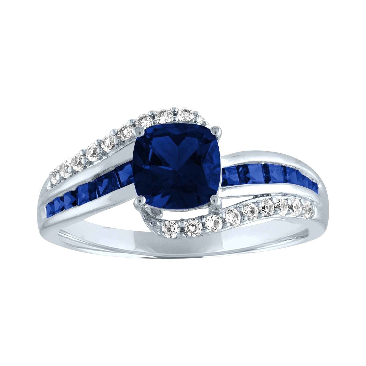 Created Cushion-Cut Blue and White Sapphire Fashion Ring in Sterling Silver