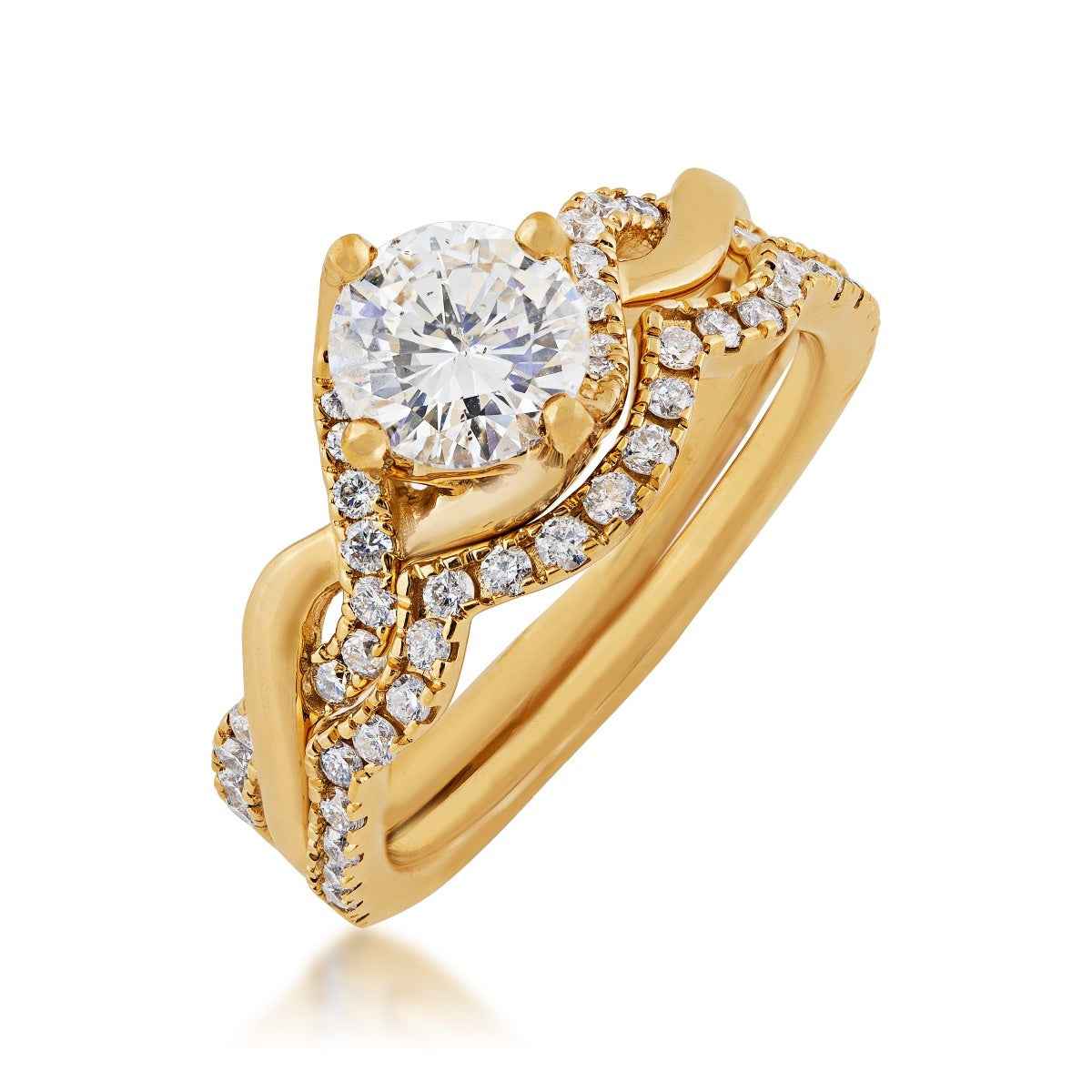 Noventa 1-1/2 ct. tw. Round Brilliant Diamond Twist Wedding Set in 14K Yellow Gold front view