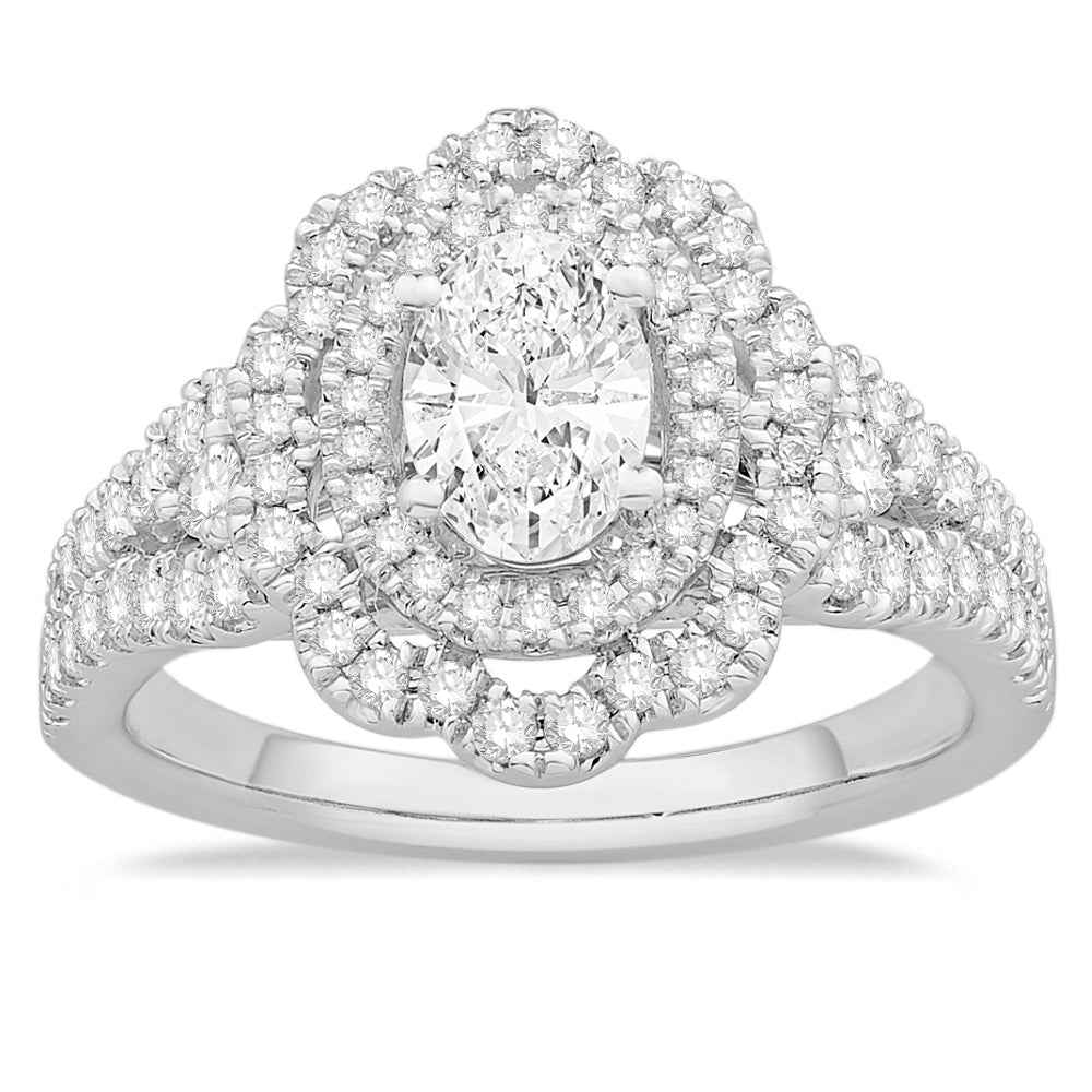 Elegance 1-3/8 ct. tw Oval Double Halo Design Engagement Ring with Round Accent Diamonds in 14K White Gold