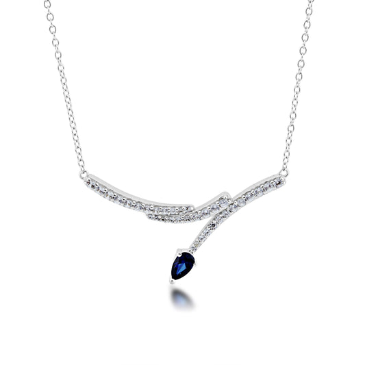 Created Pear-Shaped Blue Sapphire with White Sapphire Necklace in Sterling Silver
