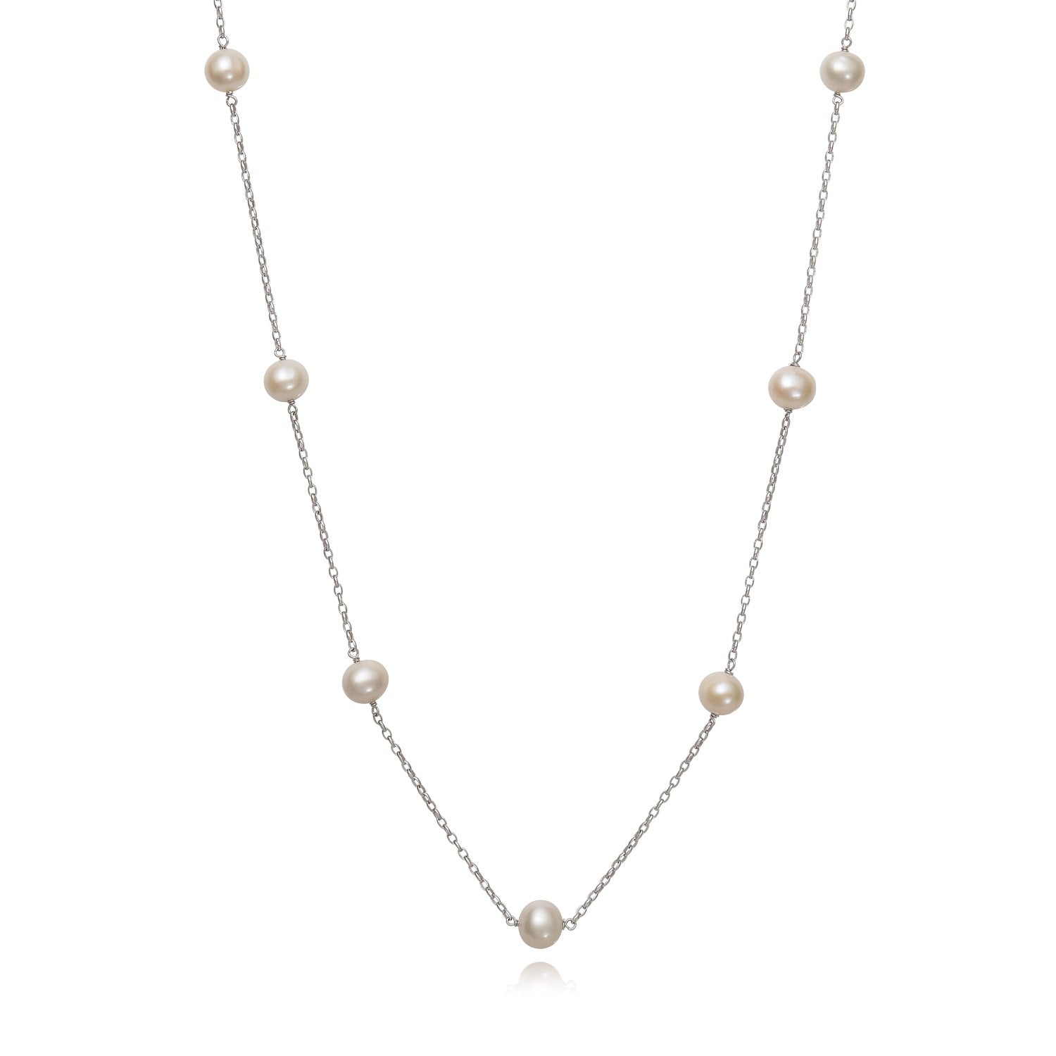 Natural White Freshwater Pearl Necklace with Sterling Silver Chain