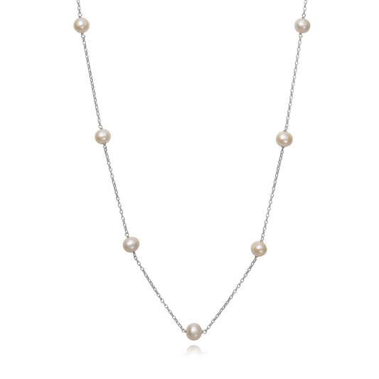 Natural White Freshwater Pearl Necklace with Sterling Silver Chain
