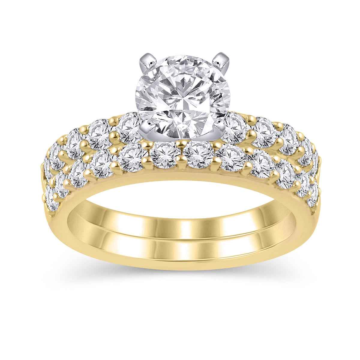 Natural 2 ct. tw. Round Brilliant Diamond Wedding Set in 14K Yellow Gold