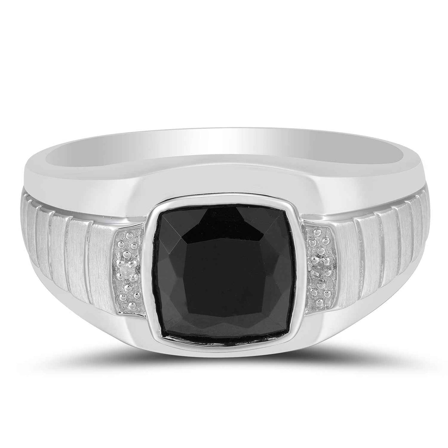 Men's Genuine Cushion Cut Onyx Ring with .01 ct. tw. Diamond Accents in Sterling Silver