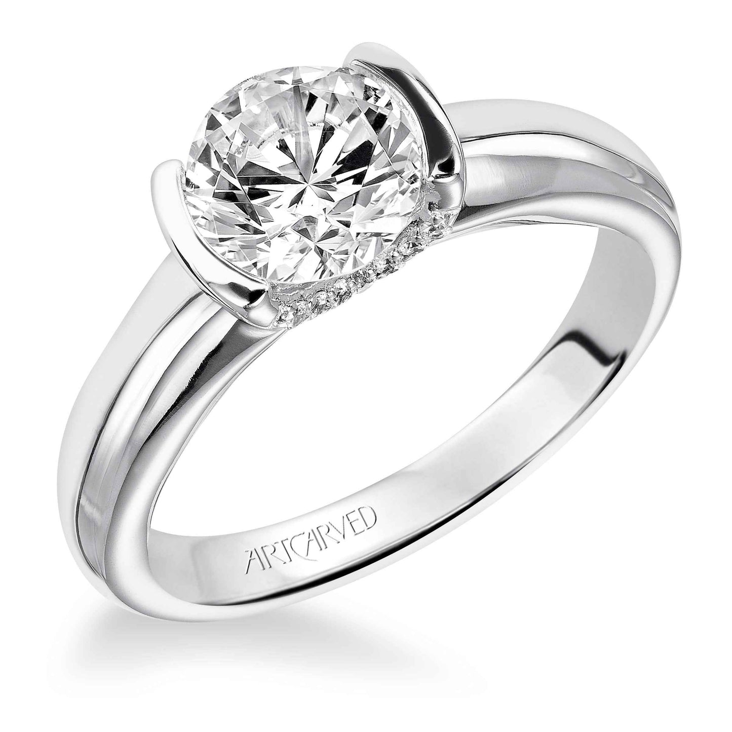 ArtCarved Contemporary .05 ct. tw. Diamond 'V' Accent Semi-Mount Engagement Ring in 14K White Gold front view