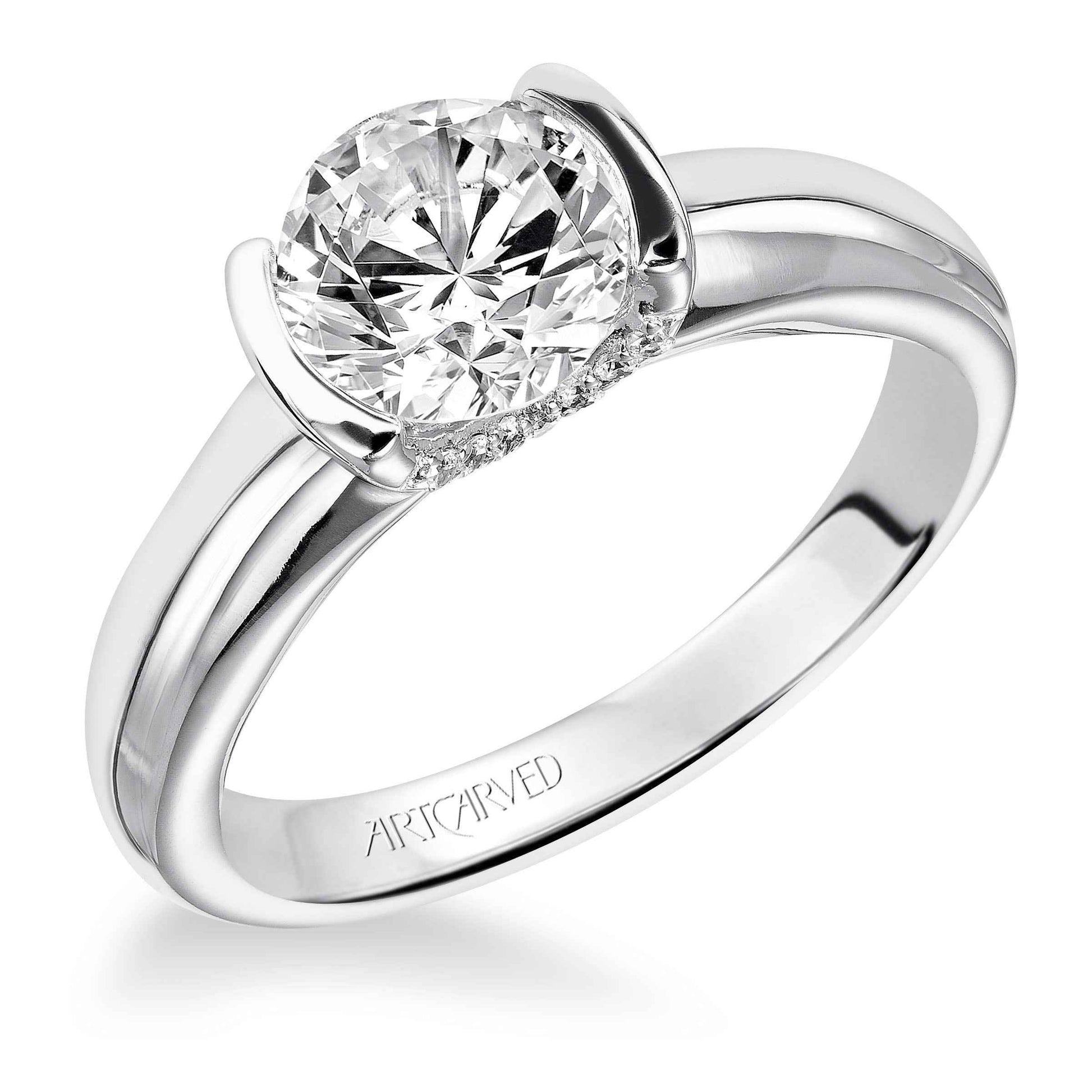 ArtCarved Contemporary .05 ct. tw. Diamond 'V' Accent Semi-Mount Engagement Ring in 14K White Gold front view