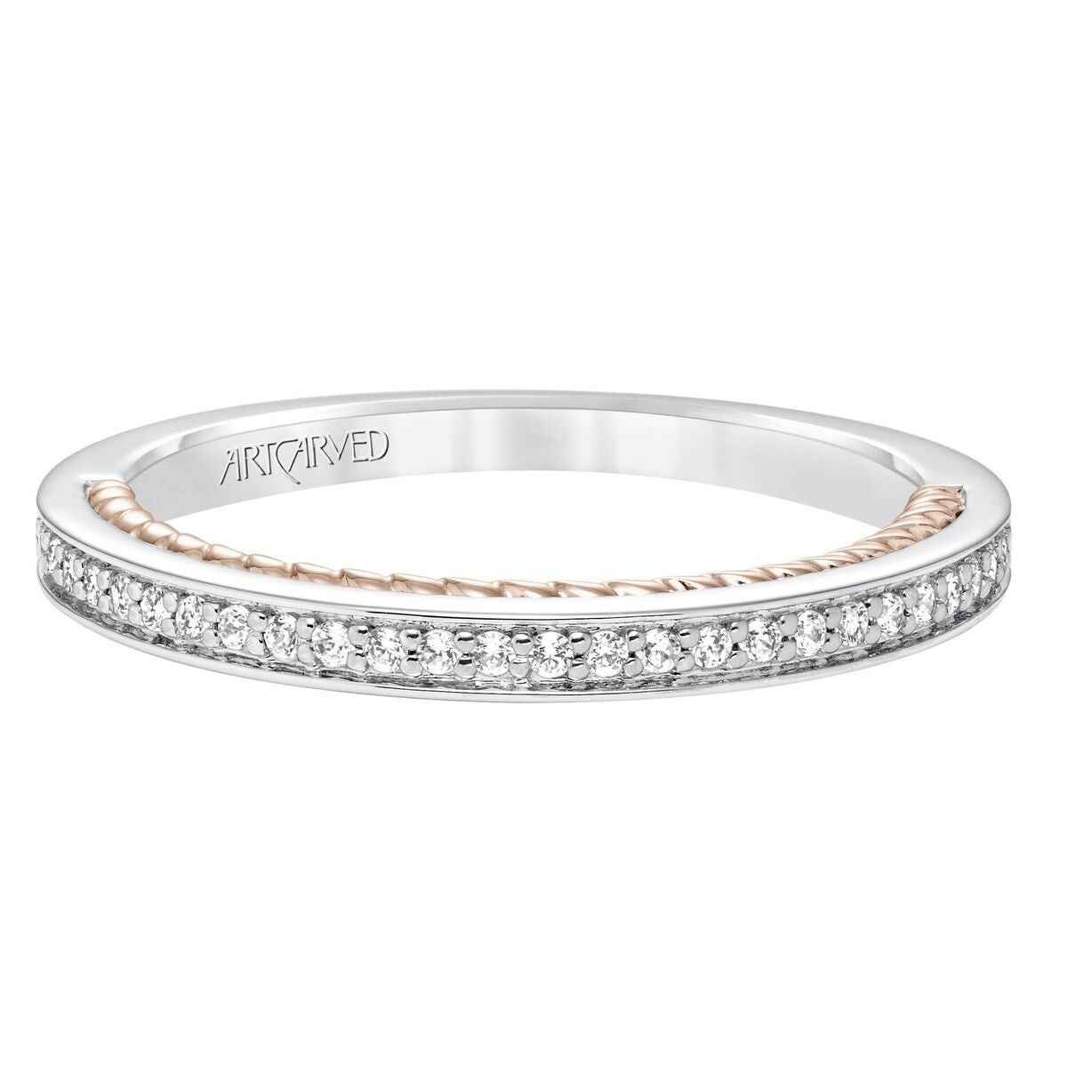 Artcarved Contemporary 1/7 ct. tw. Round Diamond Wedding Band with Inside Border Detailing in 14K Two-Tone Gold
