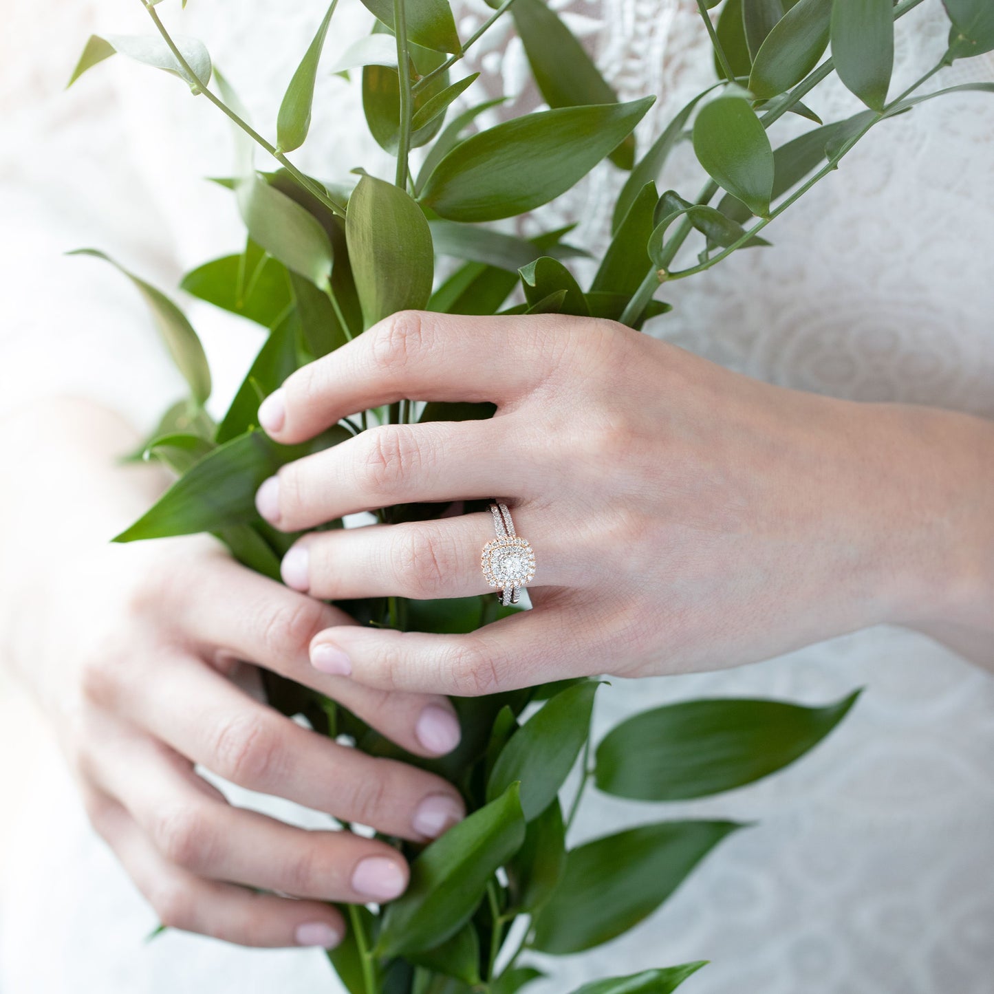 Amaura Collection 7/8 ct. tw. Cushion Cut Double Halo Diamond Wedding Set in 14K Two-Tone Gold full view