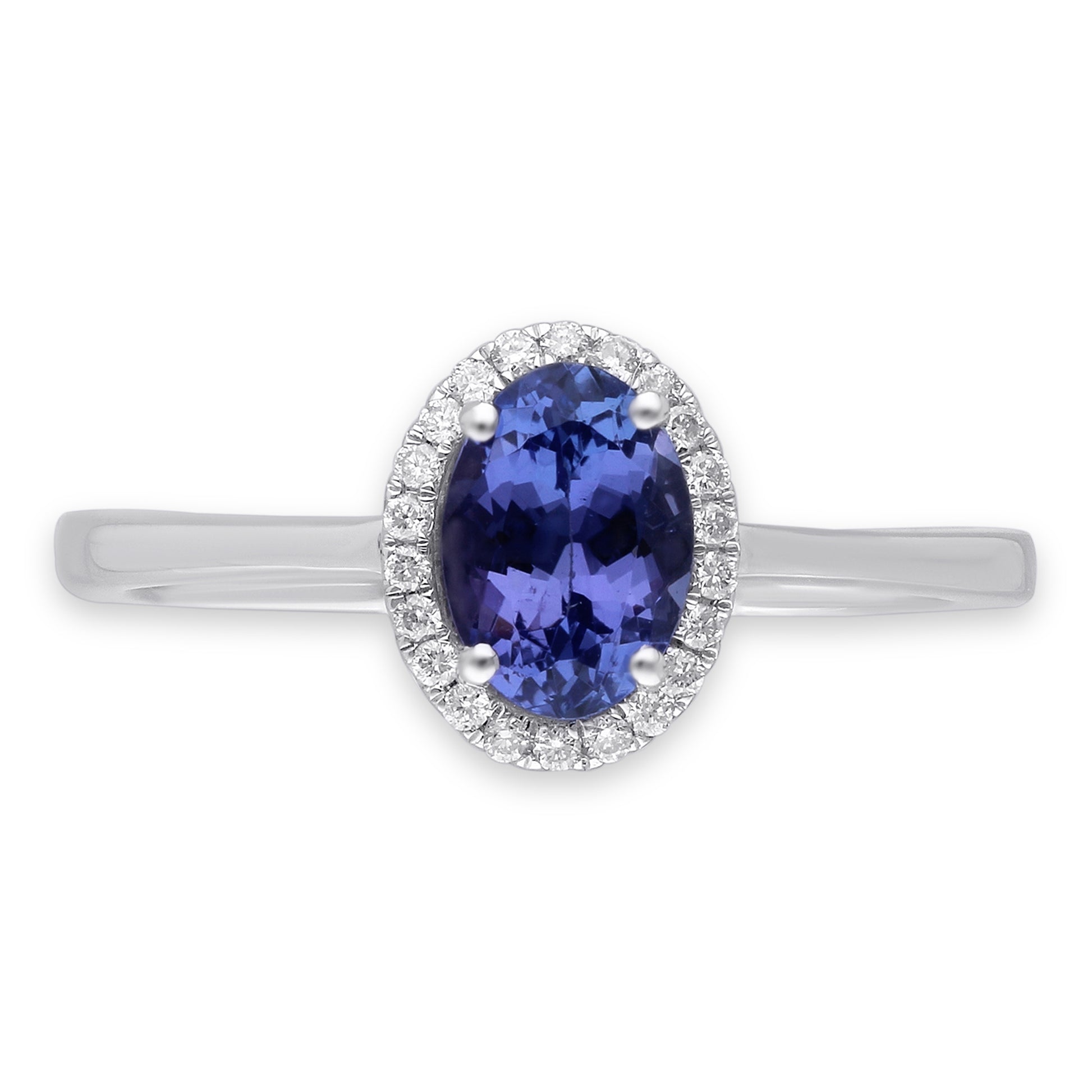 Kallati Oval Tanzanite & Diamond Halo Ring in 14K White Gold