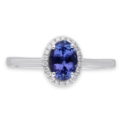 Kallati Oval Tanzanite & Diamond Halo Ring in 14K White Gold