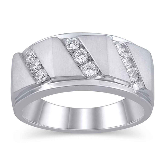 1/2 ct. tw. Men's Three-Row Diagonal Diamond Channel-Set Wedding Band in 10K White Gold