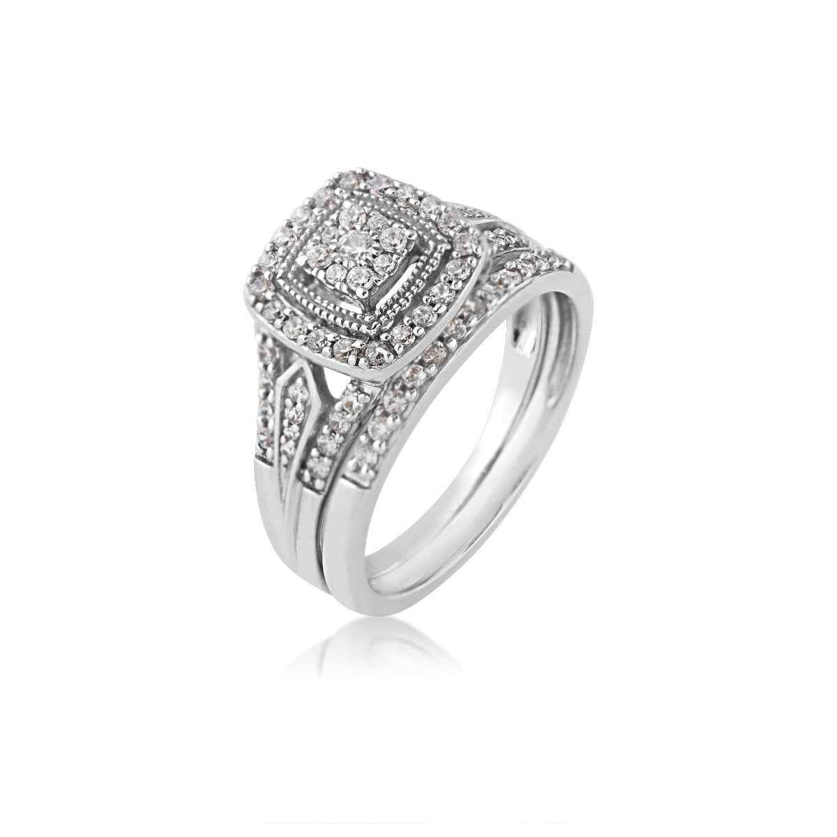 True Promise 1/2 ct. tw. Diamond Milgrain Halo Wedding Set in 10K White Gold front view