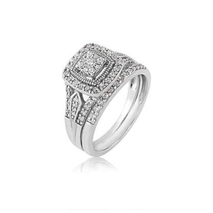 True Promise 1/2 ct. tw. Diamond Milgrain Halo Wedding Set in 10K White Gold front view