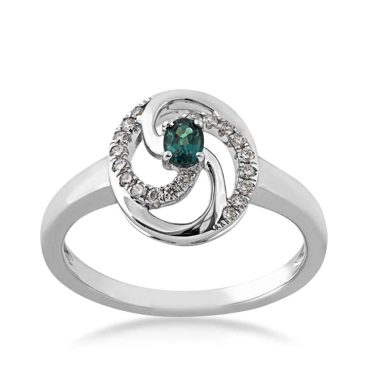 Oval Alexandrite and 1/8 ct. tw. Diamond Swirl Ring in 14K White Gold