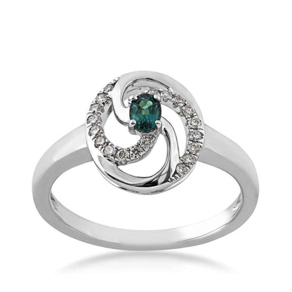 Oval Alexandrite and 1/8 ct. tw. Diamond Swirl Ring in 14K White Gold