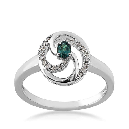 Oval Alexandrite and 1/8 ct. tw. Diamond Swirl Ring in 14K White Gold