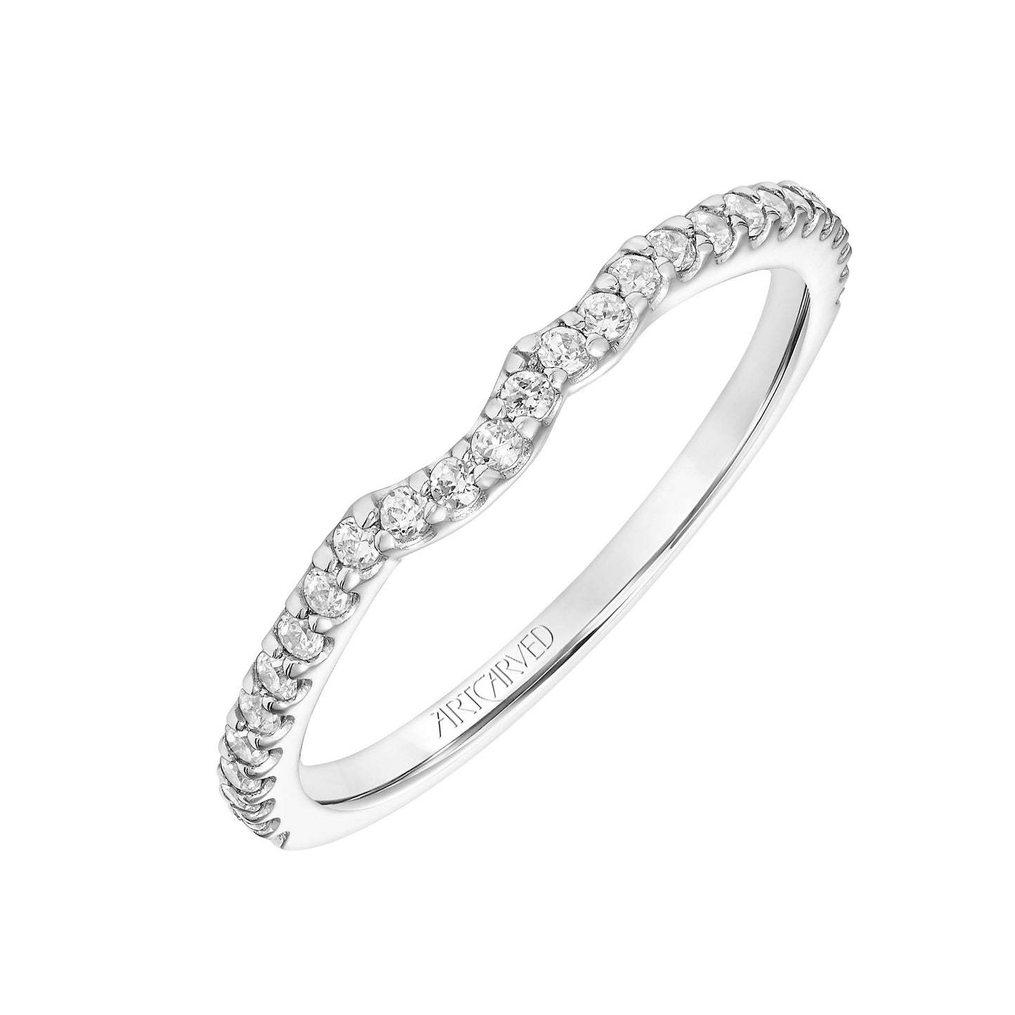 ArtCarved Contemporary 1/4 ct. tw. Round Curved Diamond Wedding Band in 14K White Gold front view