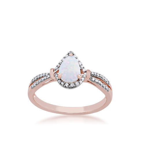 Opal and 1/7 ct. tw. Diamond Pear-Shaped Fashion Ring in 10K Pink Gold