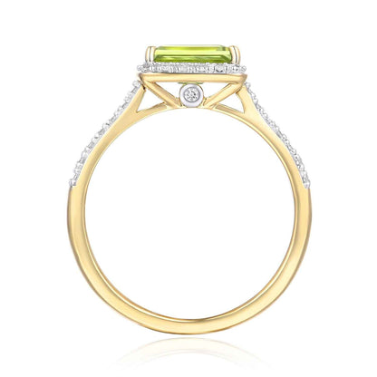 Tapered Baguette Peridot and 1/7 ct. tw. Diamond Fashion Ring with Split Band Design in 10K Yellow Gold front view