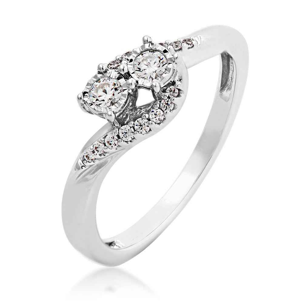 2BeLoved 1/5 ct. tw. 2-Stone Diamond Anniversary Ring with Miracle Plating in 10K White Gold front view