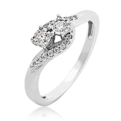 2BeLoved 1/5 ct. tw. 2-Stone Diamond Anniversary Ring with Miracle Plating in 10K White Gold front view