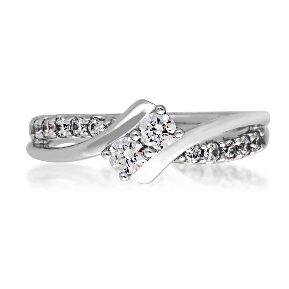 2BeLoved 1/2 ct .tw. Classic 2-Stone Diamond Anniversary Ring in 10K White Gold close-up detail