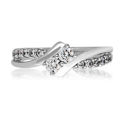 2BeLoved 1/2 ct .tw. Classic 2-Stone Diamond Anniversary Ring in 10K White Gold close-up detail